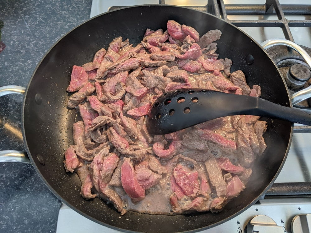 browning beef for satay beef