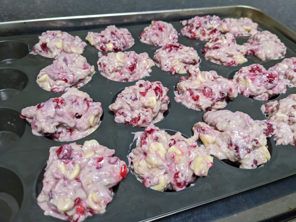 frozen raspberry and white chocolate muffins